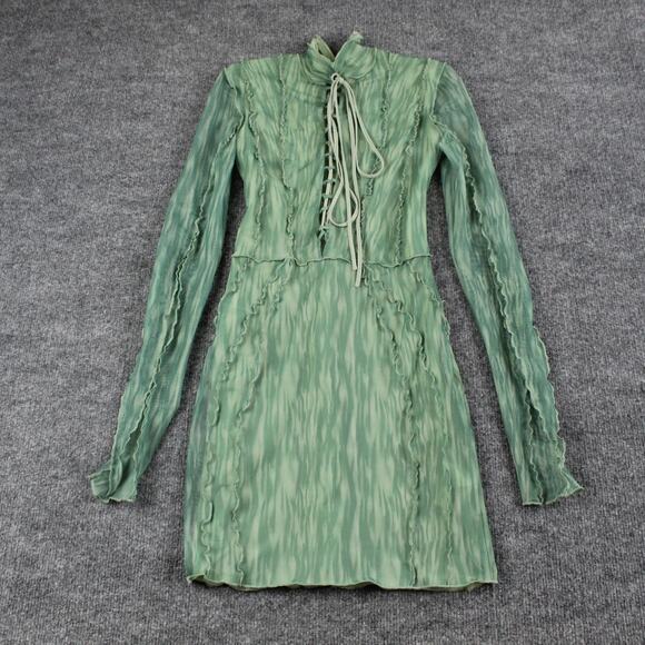 House Of CB Dress XS Dylan Green Colour Ivy Printed Mesh Lace Up Mini Sexy Party - Picture 6 of 16